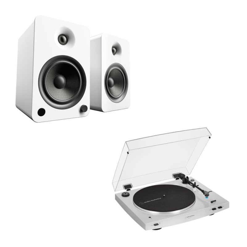 Audio-Technica AT-LP3XBT & Kanto YU6 Wireless Turntable Powered Speaker System WHITE - Open Box