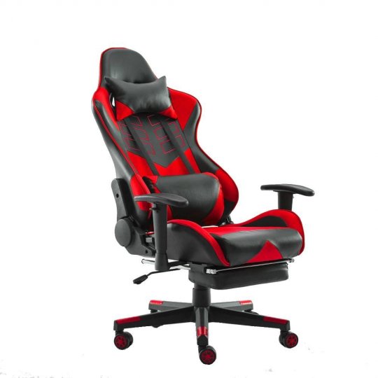 Home Touch WARLOCK Gaming Chair w PUC Fabric, Foot Rest & Lumbar Support BLACK/RED