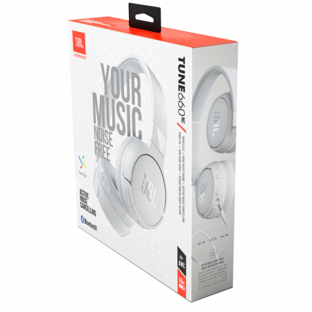 Description image for JBL Tune 660NC Wireless On-Ear Active Noise-Cancelling Headphones WHITE
