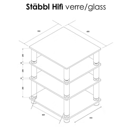 Description image for NorStone Stabbl HiFi 4 Shelf 15mm Tempered Glass Steel Frame Heavy Duty Audio Rack BLACK