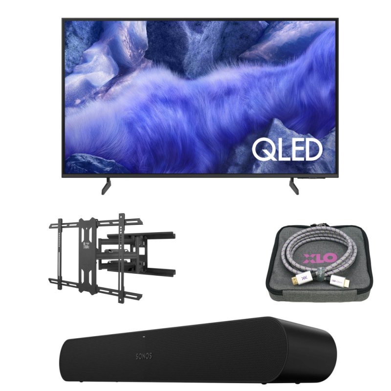Samsung QEF1 55-inch QLED 4K Smart TV & Sonos Ray Soundbar Home Entertainment Bundle with Kanto Full Motion Wall Mount and XLO HDMI Cable TITAN GRAY/B