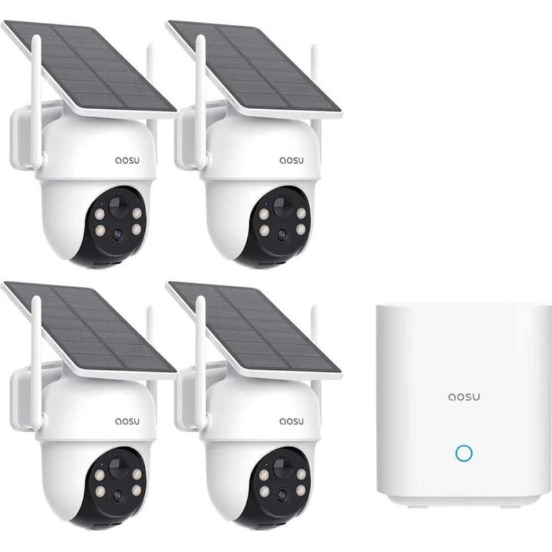 aosu SolarCam T2 Pro Dual 3K Solar Security Camera System with aosuCortex AI Hub (4 Cameras) WHITE
