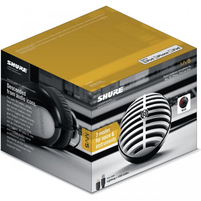 Shure MOTIV MV5-LTG Digital Condenser Podcast Microphone - Click Image to Close
