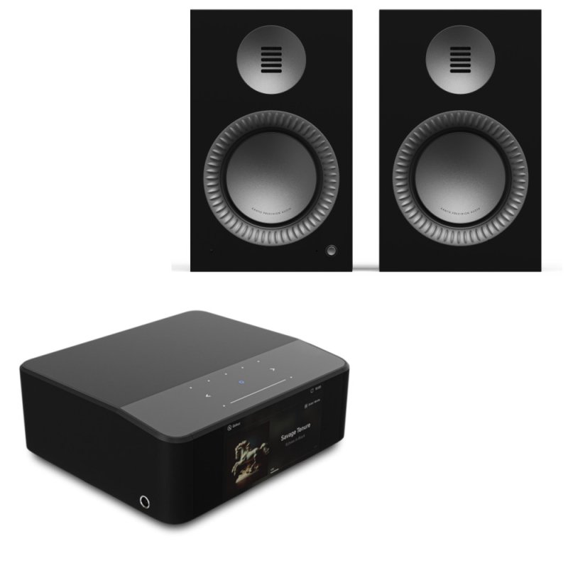 Bluesound NODE ICON Hi-Res Wireless Music Streamer with Kanto TUK Grand 2nd Gen 320W Premium Powered Bookshelf Speakers Bundle BLACK/GUNMETAL