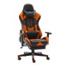 Home Touch WARLOCK Gaming Chair w PUC Fabric, Foot Rest &amp; Lumbar Support BLACK/ORANGE