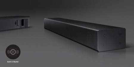 Booming bass with a built-in woofer