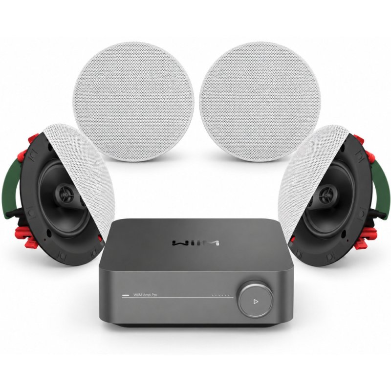 WiiM Amp PRO Streaming Amplifier & 4x Klipsch CS16CSM In-Ceiling Speaker Bundle SPACE GRAY