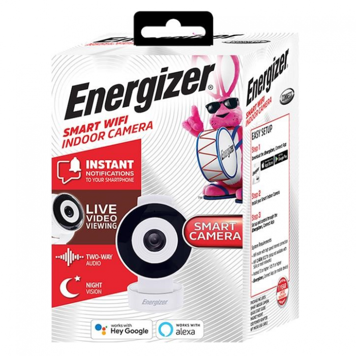 Energizer EIX12002WHT Connect Smart 720p HD Wireless Indoor Camera WHITE - Click Image to Close