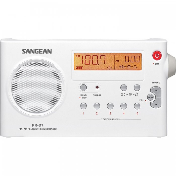 Sangean PR-D7WH AM/FM Digital Rechargeable Portable Radio WHITE - Click Image to Close