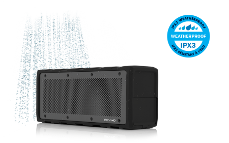 The BRV-HD Bluetooth waterproof speaker is shock proof with aircraft-grade aluminum grill.