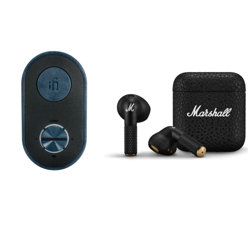 iFi Audio UP Travel Bluetooth Transmitter/Receiver & Marshall Minor IV True Wireless Earbud Travel Bundle BLACK