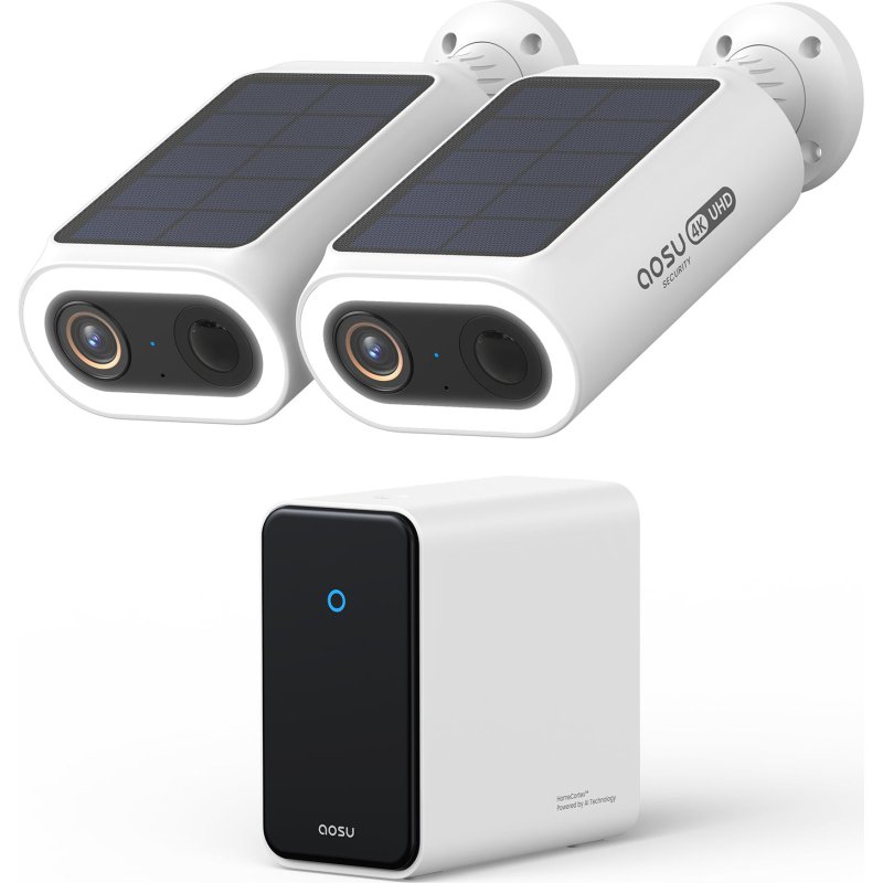 aosu SolarCam P1 Max 4K Solar Security Camera System with aosuCortex AI Hub (2 Cameras) WHITE