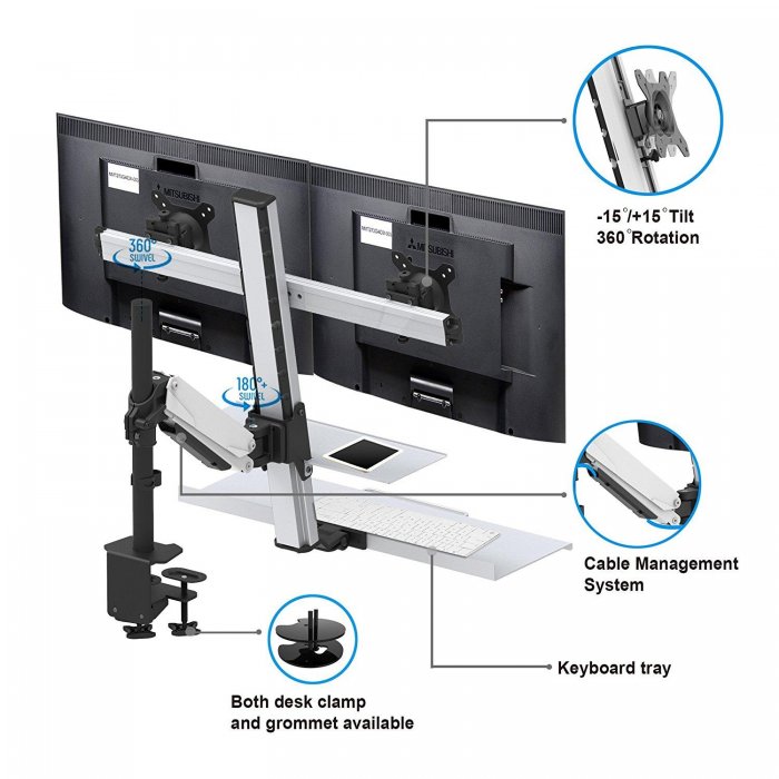 Rocelco EFD+2 Double Monitor Arm BLACK - Click Image to Close