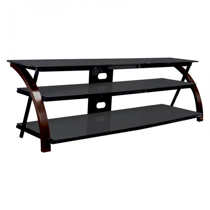 Sonora S85V65B 65-Inch Curved Wood & Glass TV Stand DARK BROWN - Click Image to Close