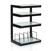 NorStone ESSE HiFi Vinyl 34-Inch Audio Rack 4 Shelf Steel Frame Tempered Glass with LP Record Storage BLACK FROSTED WHITE