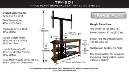 Description image for Bell'O TP-4501 Triple Play Universal Flat TV Swivel Mounting System for up to 55