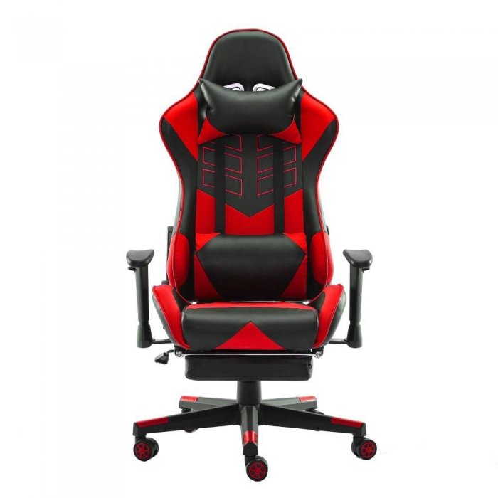 Home Touch WARLOCK Gaming Chair w PUC Fabric, Foot Rest & Lumbar Support BLACK/RED - Click Image to Close