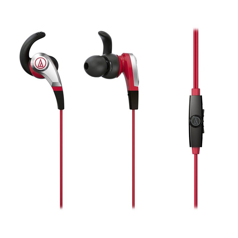 Audio-Technica ATHCKX5ISRD Sonic Fuel Smartphone Earbuds with In-line Microphone RED