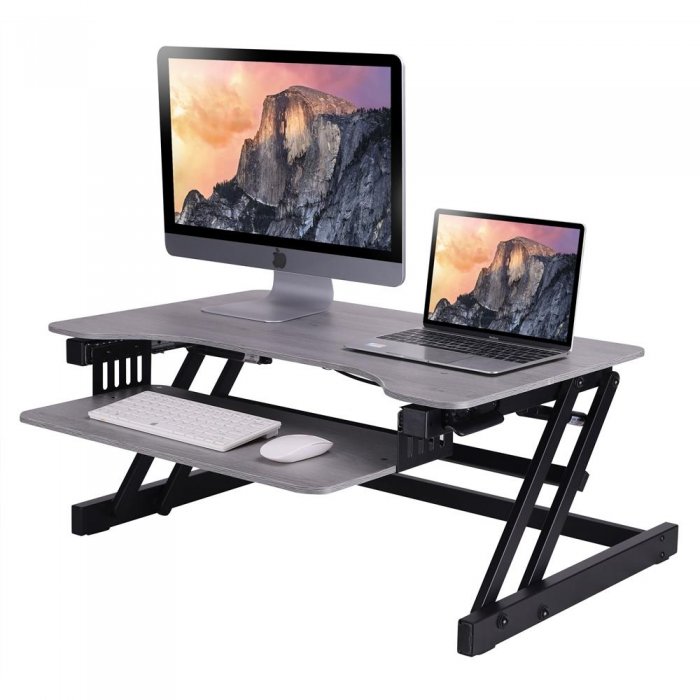 Rocelco ADR Sit-To-Stand 32-Inch Adjustable Desk Riser GREY - Click Image to Close