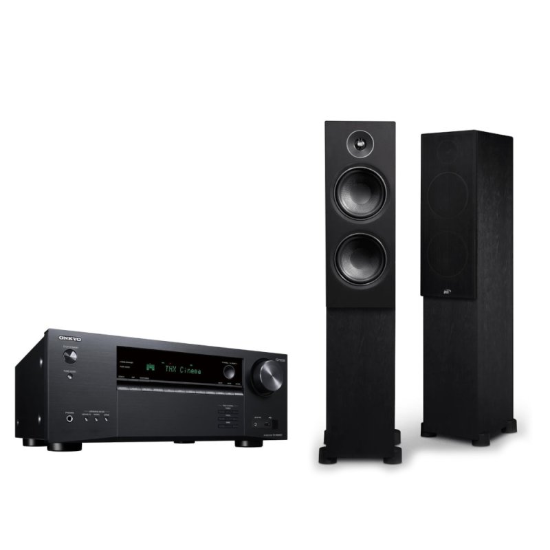 Onkyo TX-NR6100 & PSB Alpha T20 7.2 Channel Network Receiver Floorstanding Speaker System Bundle BLACK ASH