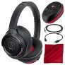 Audio-Technica ATH-WS660BT Solid Bass Wireless Over-Ear Headphones BLACK/RED
