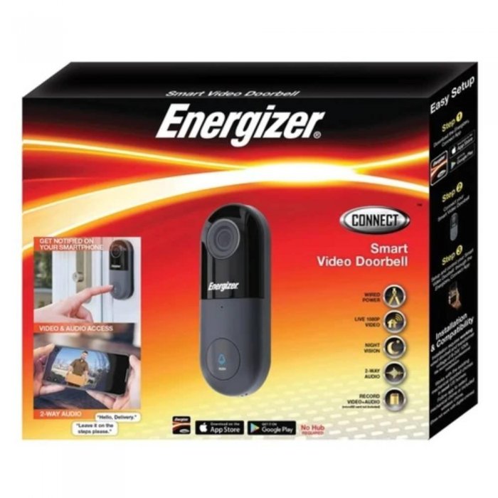 Energizer EOD12003SIL Connect Smart Video Doorbell with Wireless Chime - Click Image to Close