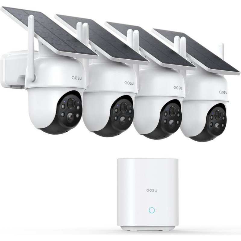 aosu SolarCam D1 Max C9S-4H 4K Solar Security Camera System with aosuCortex AI Hub (4 Cameras) WHITE