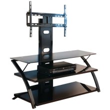 Techcraft FPD44B 44" WIDE 3-WAY STAND - BLACK GLASS TOP AND SHELVES- ACCOMMODATES MOST 50"