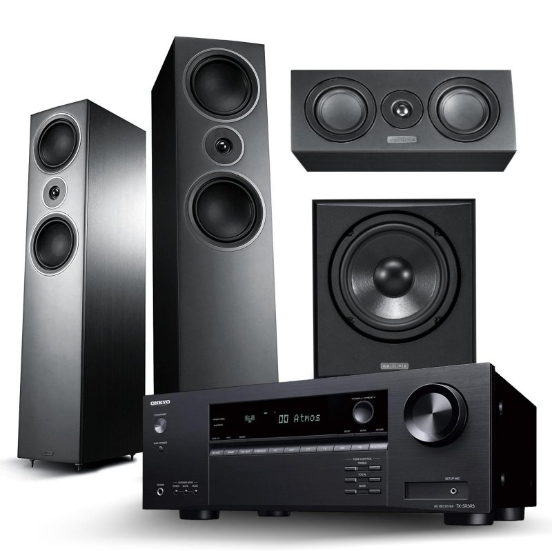Mission LX & Onkyo TX-SR393 with LX-4 Towers, LX-C & Subwoofer Speaker Package BUNDLE