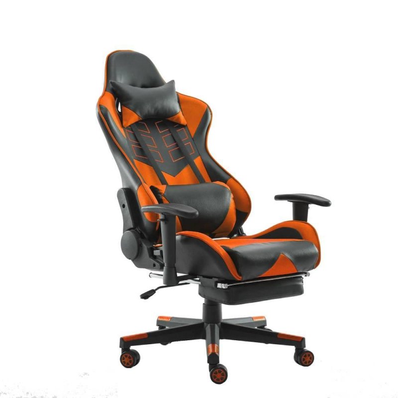Home Touch WARLOCK Gaming Chair w PUC Fabric, Foot Rest &amp; Lumbar Support BLACK/ORANGE