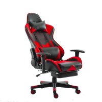 Home Touch WARLOCK Gaming Chair w PUC Fabric, Foot Rest &amp; Lumbar Support BLACK/RED