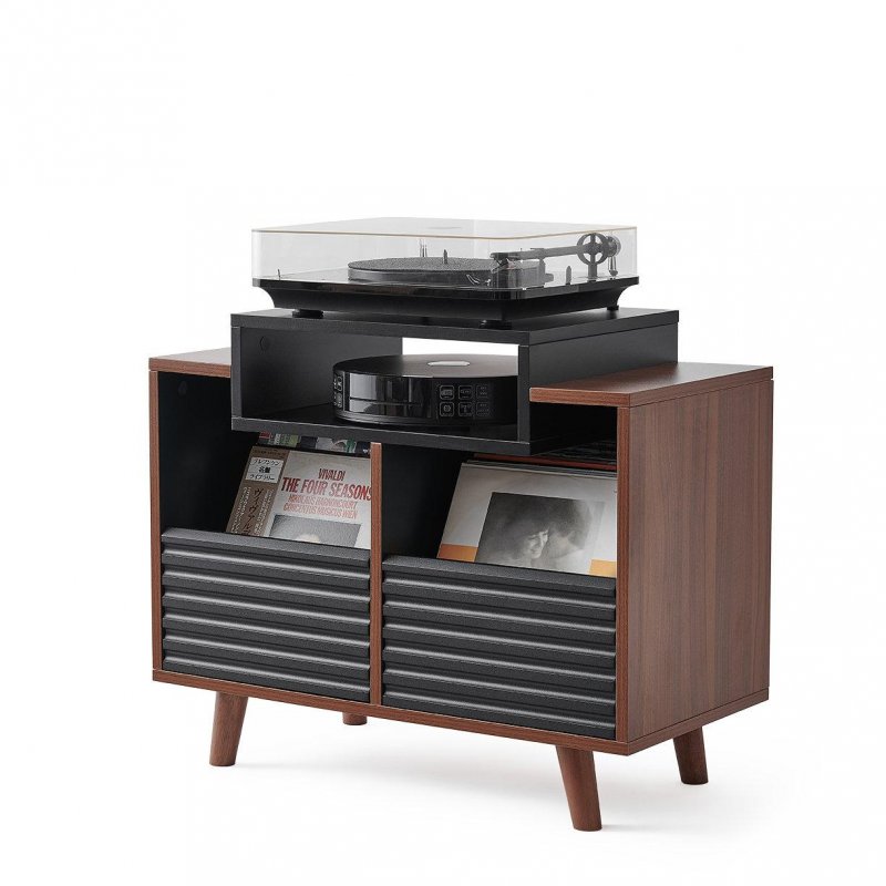 Norstone OSLO 800 Vinyl Cabinet – Stylish Record Storage & Turntable Stand BLACK SATIN