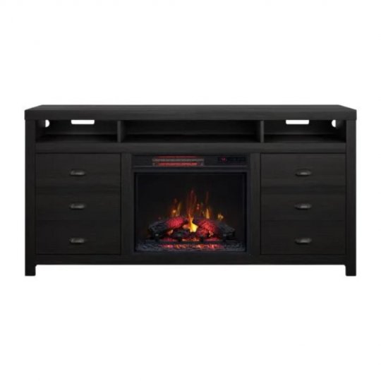 Bell'O WILDERB TV Stand With Classic Flame Electric Fireplace BLACK