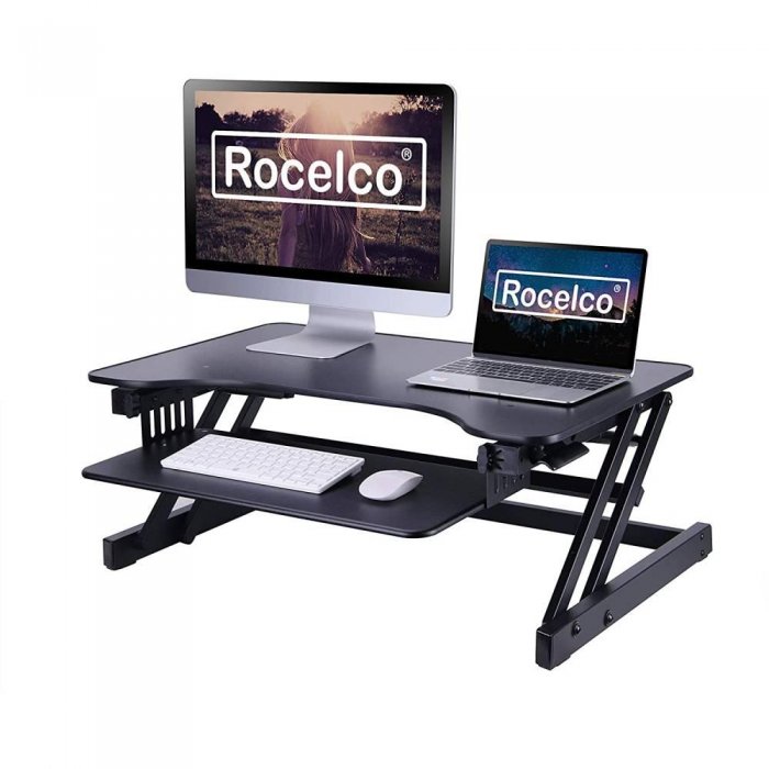 Rocelco ADR+MAFM Adjust-Height Sit/Stand Desk BLACK - Click Image to Close
