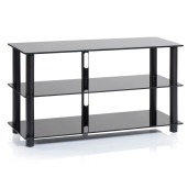 NorStone Epur 3 AV TV Stand 3 Shelf Tempered Glass Steel Frame SATIN BLACK