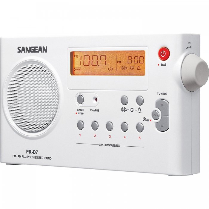 Sangean PR-D7WH AM/FM Digital Rechargeable Portable Radio WHITE - Click Image to Close
