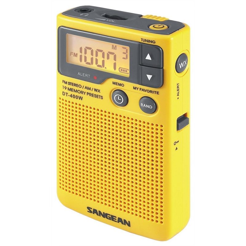 Sangean DT-400W AM/FM Digital Weather Alert Pocket Radio YELLOW - Open Box
