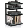 NorStone ESSE Hi-Fi Vinyl 4-Shelf Audio Rack with Vinyl Storage and Black Glass Shelves SATIN BLACK