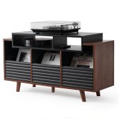 NorStone Oslo 1200 47-Inch Vinyl Storage Cabinet Audio Rack with Drawers BLACK SATIN WALNUT