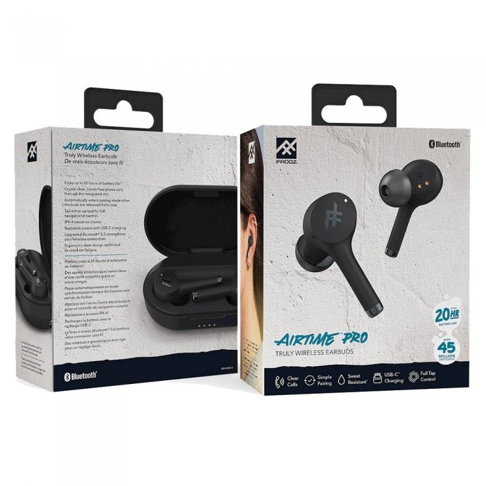 iFrogz Airtime Pro Wireless Earbuds w Case BLACK - Click Image to Close