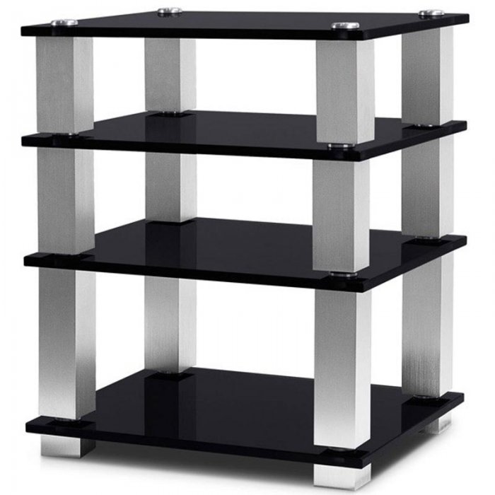 NorStone NORSQUABKP Hifi 4 Square Shelf Premium Hi Gloss Tempered Glass (Each) BLACK - Click Image to Close