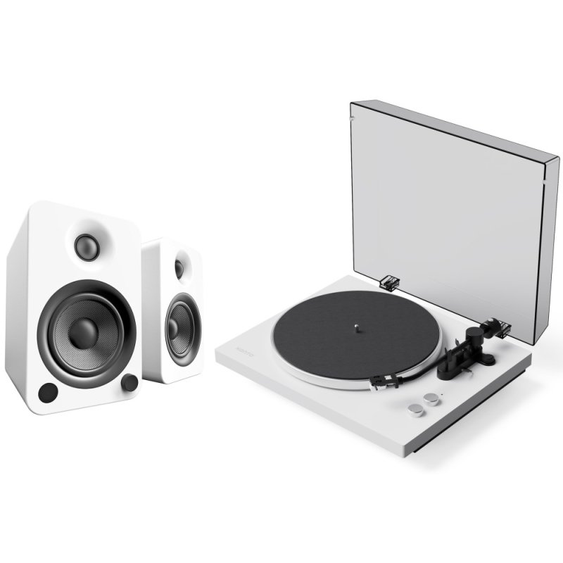 Kanto OBI3 2nd Gen Turntable and YU4 Powered Speaker Bundle MATTE WHITE with Open Box Speakers