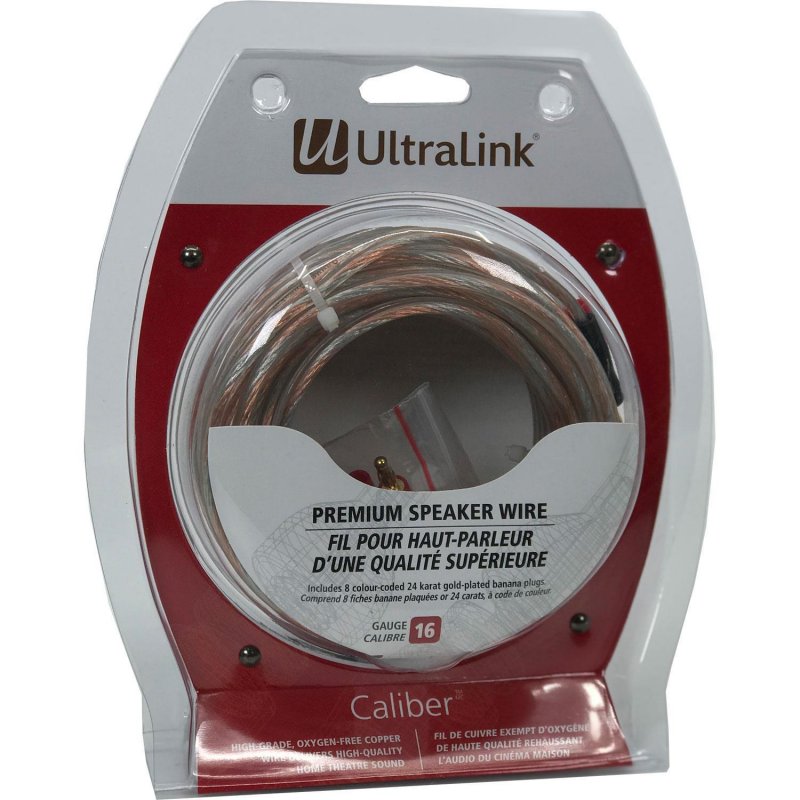 Ultralink 16AWG 16 Gauge Caliber Premium Speaker Wire with Pins (50ft)