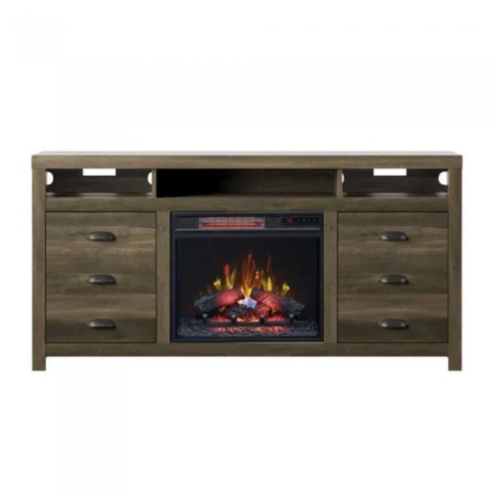 Bell'O WILDER TV Stand With Classic Flame Electric Fireplace CANYON LAKE PINE - Click Image to Close