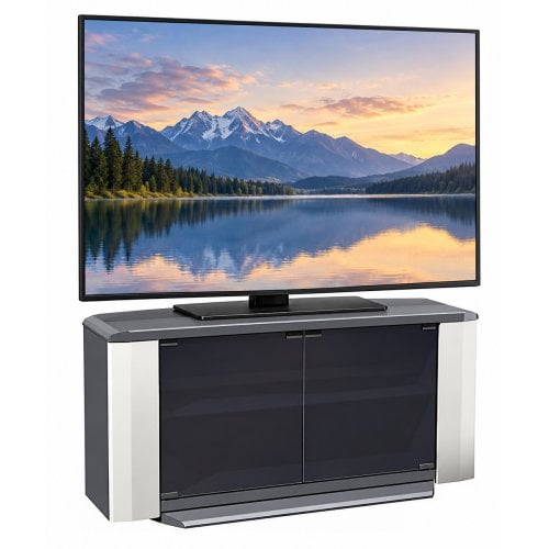 Tech-Craft TCR320 Swivel Base 30"-40" TV Stand with Glass Doors DARK GREY/SILVER