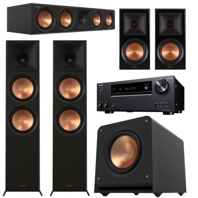 Klipsch & Onkyo Reference Premiere 5.1.4 Channel Dolby Atmos Home Theater Speaker and Receiver Bundle BLACK