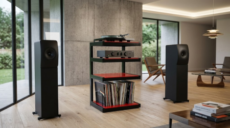 NorStone Esse HiFi Vinyl Audio Rack Black Red Tempered Glass