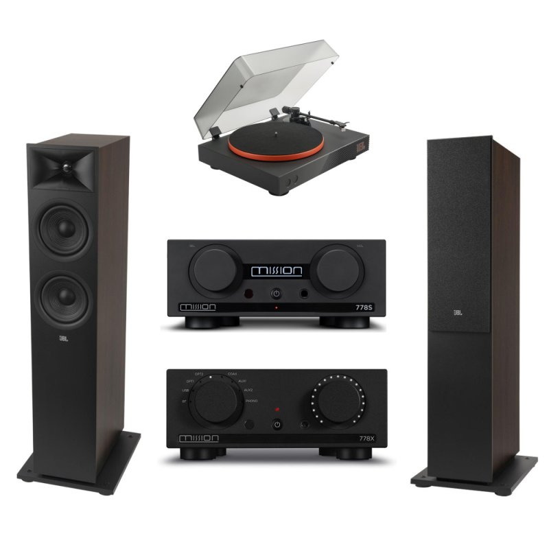 Mission 778 Series & JBL Stage 2 Streaming Vinyl Stereo System BLACK / ESPRESSO - Open Box