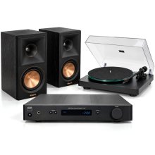 NAD C 338 & C 558 with Klipsch RP600MB II Stereo Amplifier Turntable Speaker System Bundle BLACK