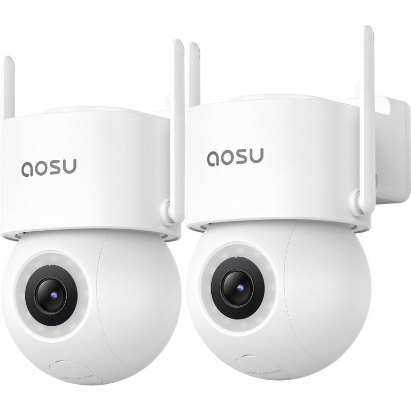 aosu C5E-2 Security Cam D1 SE 3K 5MP 360° Wired Outdoor Security Camera System (2 Cameras) WHITE